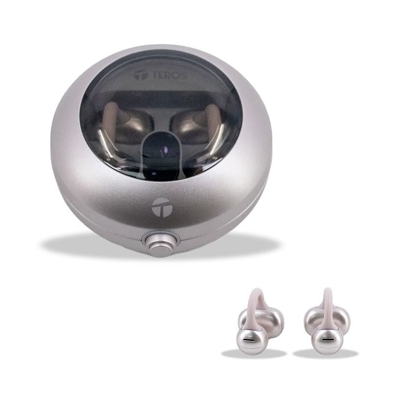 Audífonos inalámbricos ear-clip Teros TE-80712RS · Bluetooth 5.4 · Rosa dorado