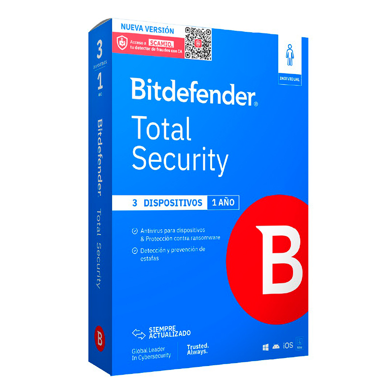 Bitdefender Total Security · 3 dispositivos · 12 meses