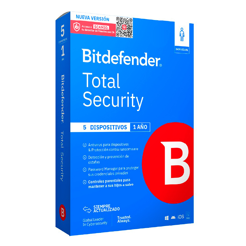 Bitdefender Total Security · 5 dispositivos · 12 meses