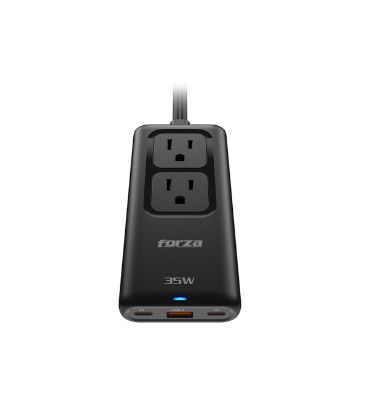 Cargador rápido Forza PS-235USBC · 35 W · regleta 1250 W · 2 tomas NEMA · 110/220 V
