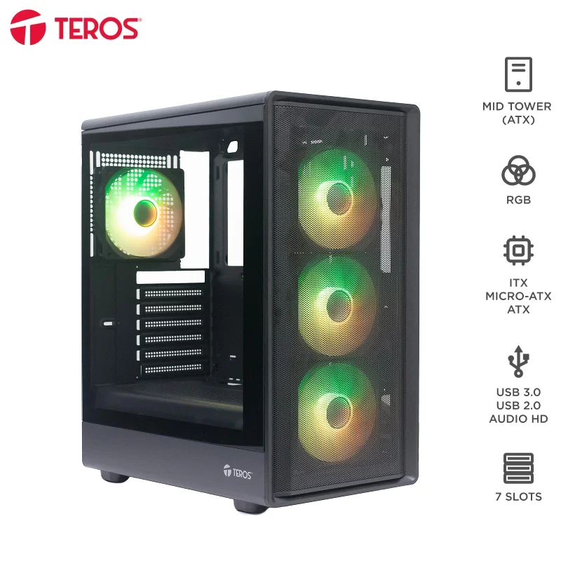Case gamer Teros TE-1323G · Mid Tower · 4 ventiladores ARGB · negro