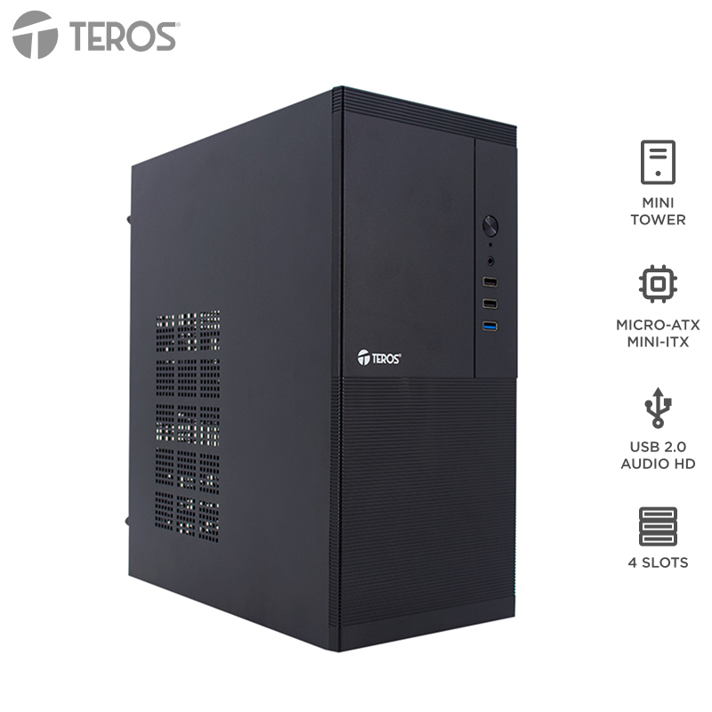 Case Teros TE-1033S con fuente 250W · Mini Tower · Micro-ATX · negro