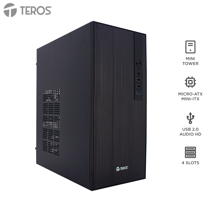 Case Teros TE-1034S con fuente 250W · Mini Tower · Micro-ATX · negro