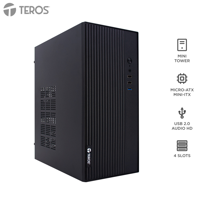 Case Teros TE-1035S con fuente 250W · Mini Tower · Micro-ATX · negro