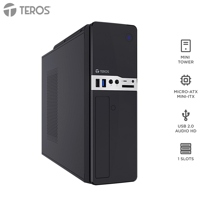Case slim Teros TE-1032S con fuente 250W · Micro-ATX · negro