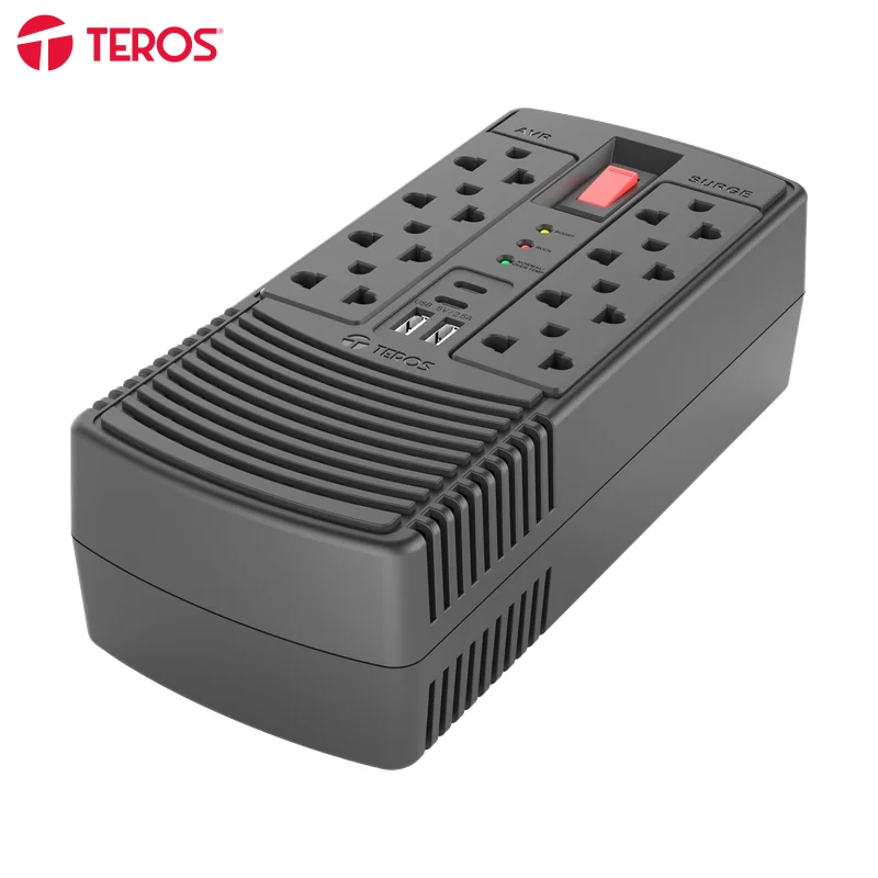 Estabilizador de voltaje Teros TE-7182N · AVR · 1200VA/600W · 8 tomas