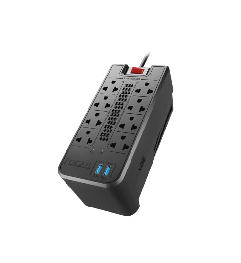 Estabilizador Forza FVR-1222USB · 1200VA/600W · 8 tomas · 2 USB