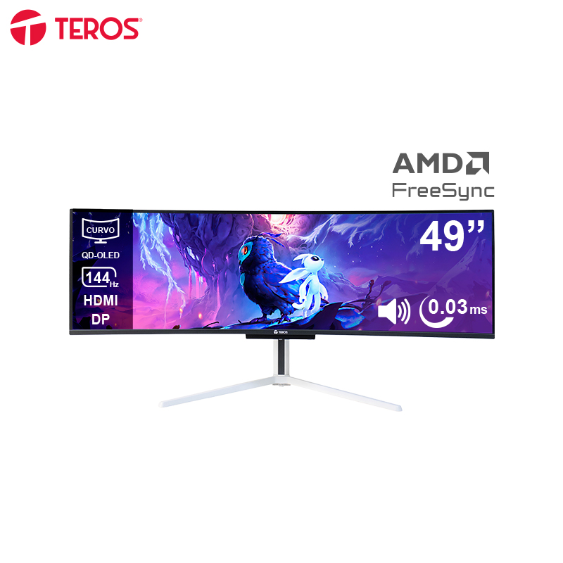 Monitor gamer curvo Teros TE-4920G 49" · QD-OLED 5120 x 1440 · 144 Hz · 0.03 ms