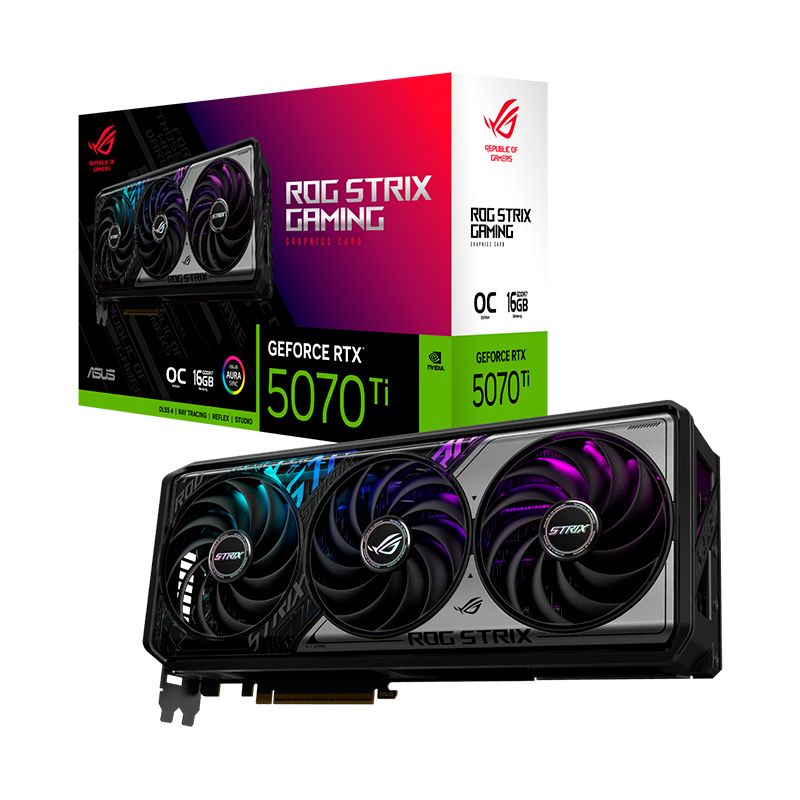 Tarjeta de video ASUS ROG Strix GeForce RTX 5070 Ti OC · 16 GB GDDR7 · PCIe 5.0