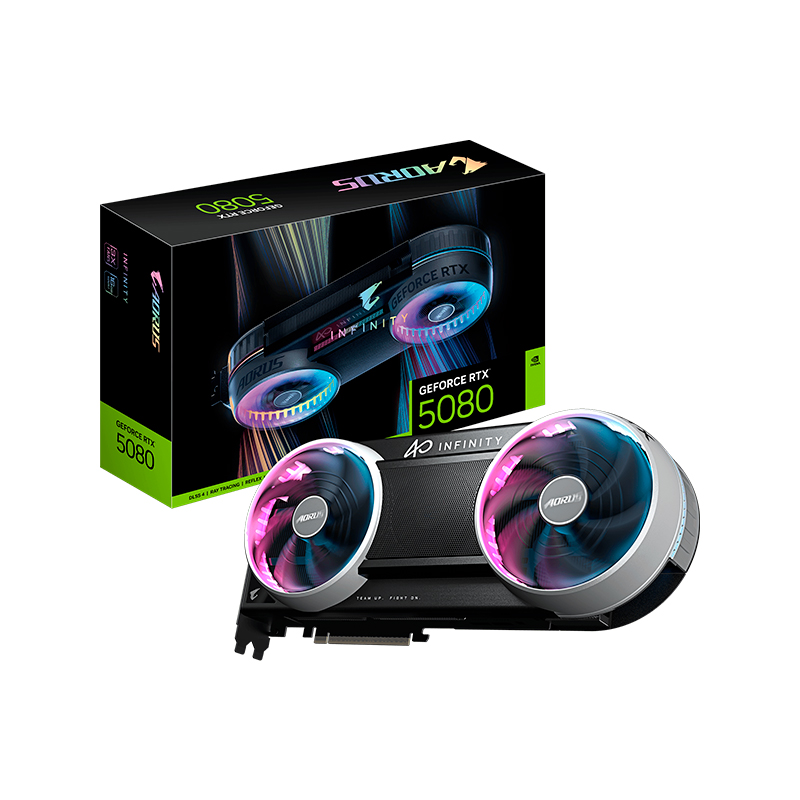 Tarjeta de video Gigabyte Aorus GeForce RTX 5080 Infinity · 16 GB GDDR7 · PCIe 5.0