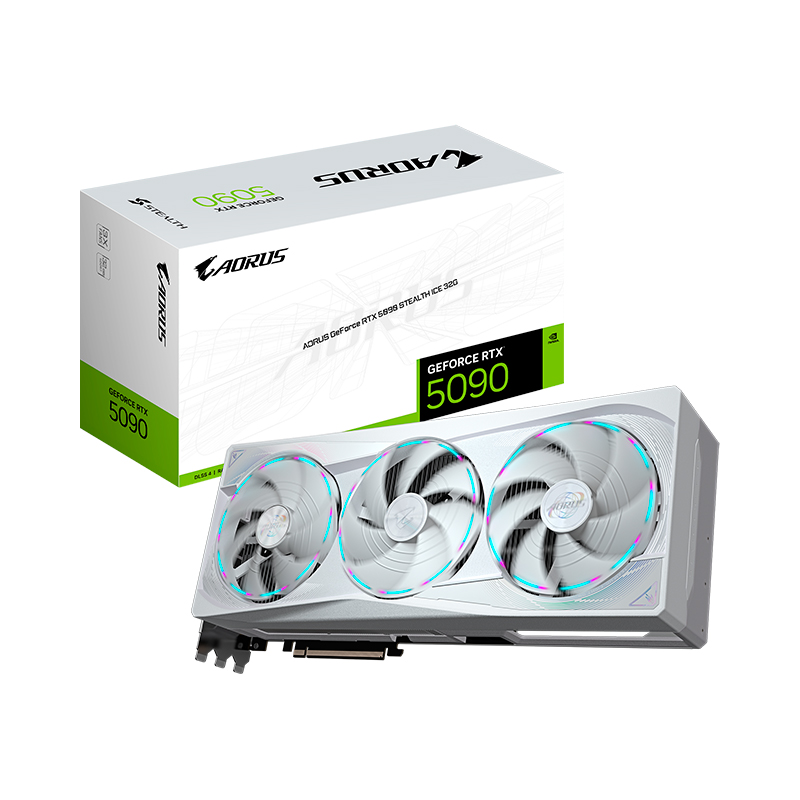 Tarjeta de video Gigabyte Aorus GeForce RTX 5090 Stealth Ice · 32 GB GDDR7 · PCIe 5.0