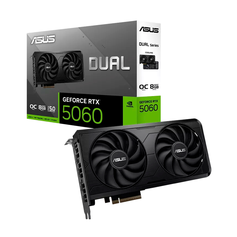 Tarjeta de video ASUS Dual GeForce RTX 5060 EVO OC · 8 GB GDDR7 · PCIe 5.0