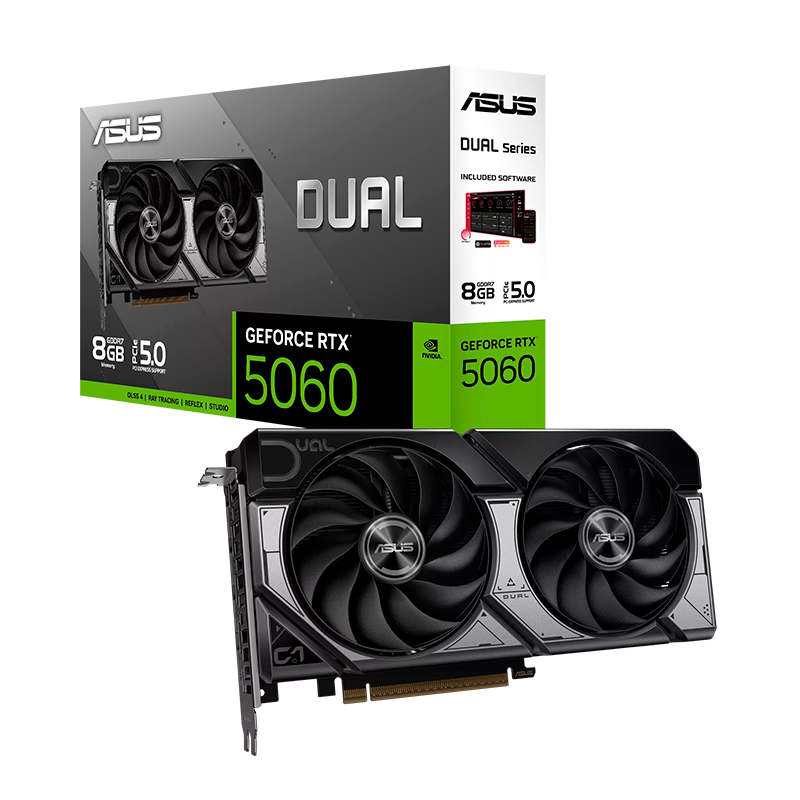 Tarjeta de video ASUS Dual GeForce RTX 5060 · 8 GB GDDR7 · PCIe 5.0