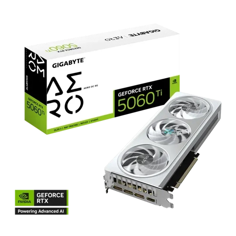 Tarjeta de video Gigabyte GeForce RTX 5060 Ti Aero OC · 8 GB GDDR7 · PCIe 5.0