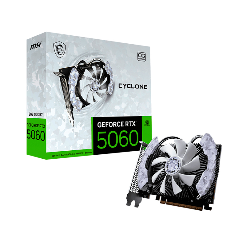 Tarjeta de video MSI GeForce RTX 5060 Cyclone OC · 8 GB GDDR7 · PCIe 5.0