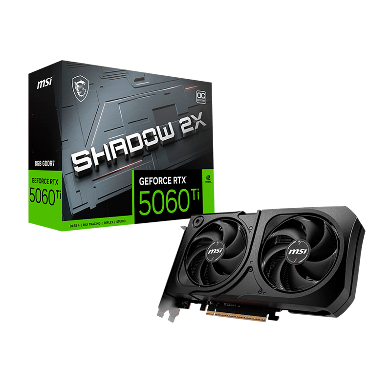 Tarjeta de video MSI GeForce RTX 5060 Ti Shadow 2X OC Plus · 8 GB GDDR7 · PCIe 5.0