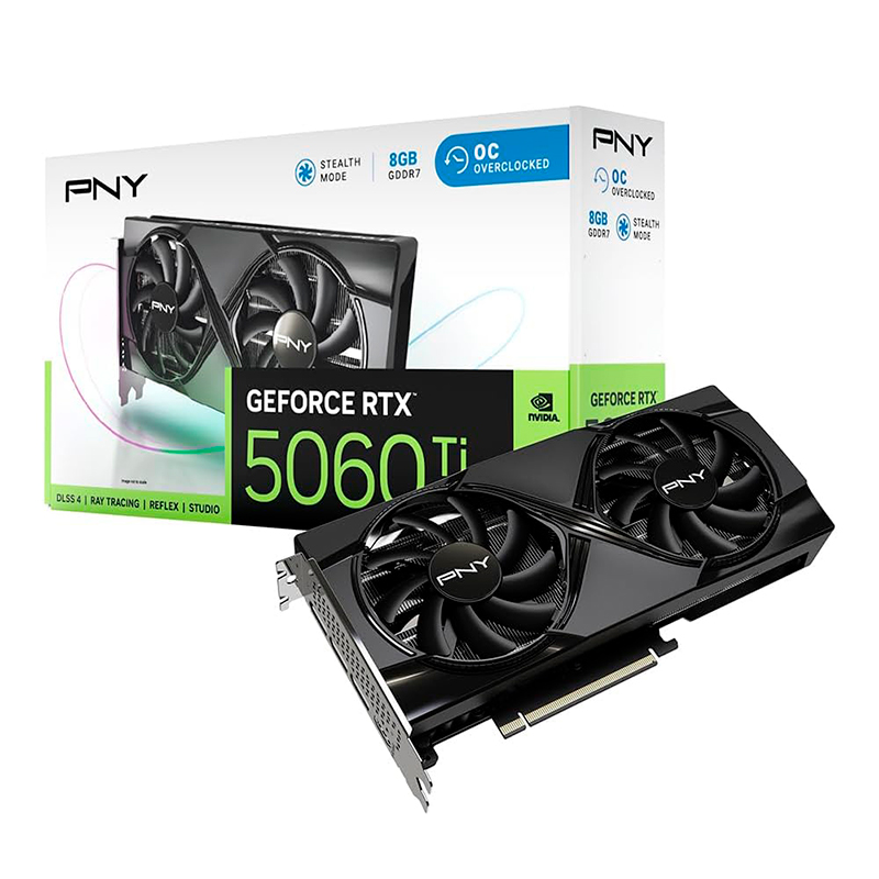 Tarjeta de video PNY GeForce RTX 5060 Ti Dual OC · 8 GB GDDR7 · PCIe 5.0